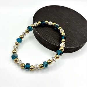 Elegant Gold, Silver and Teal Beaded Bracelet